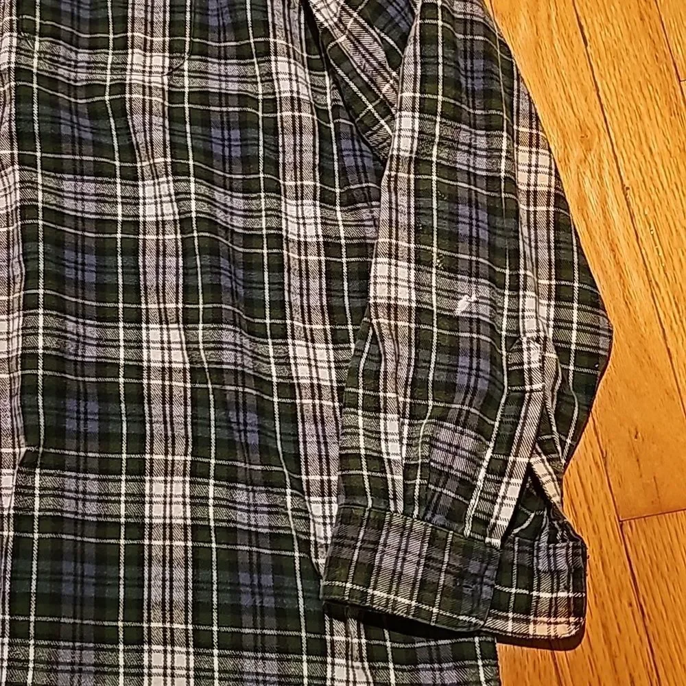 LL Bean Men's Flannel Shirt Sz XLarge Tall Fit Button Down Plaid Blue/Green - Picture 3 of 8
